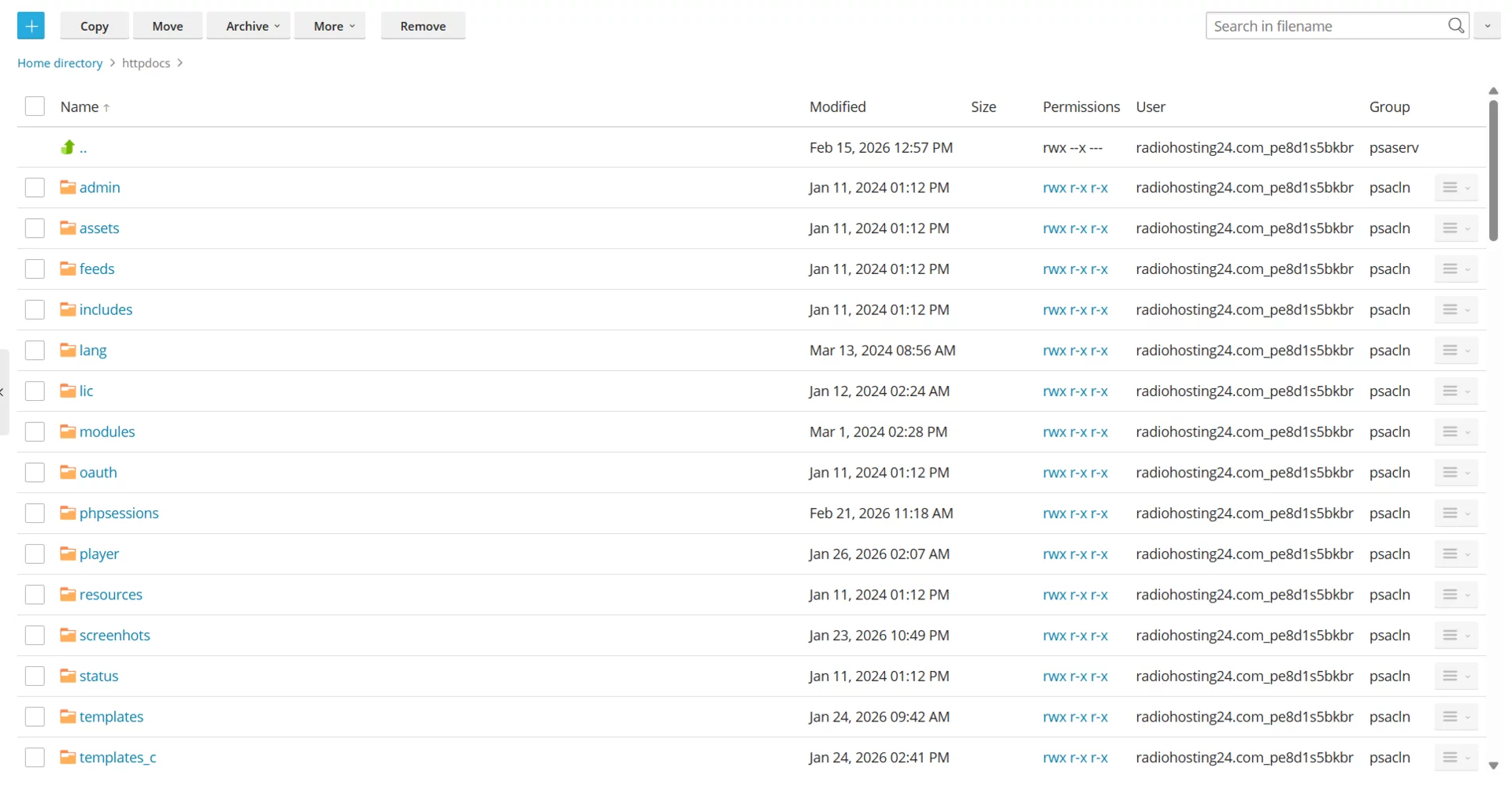 Plesk file manager showing WHMCS root directory with uploaded module files