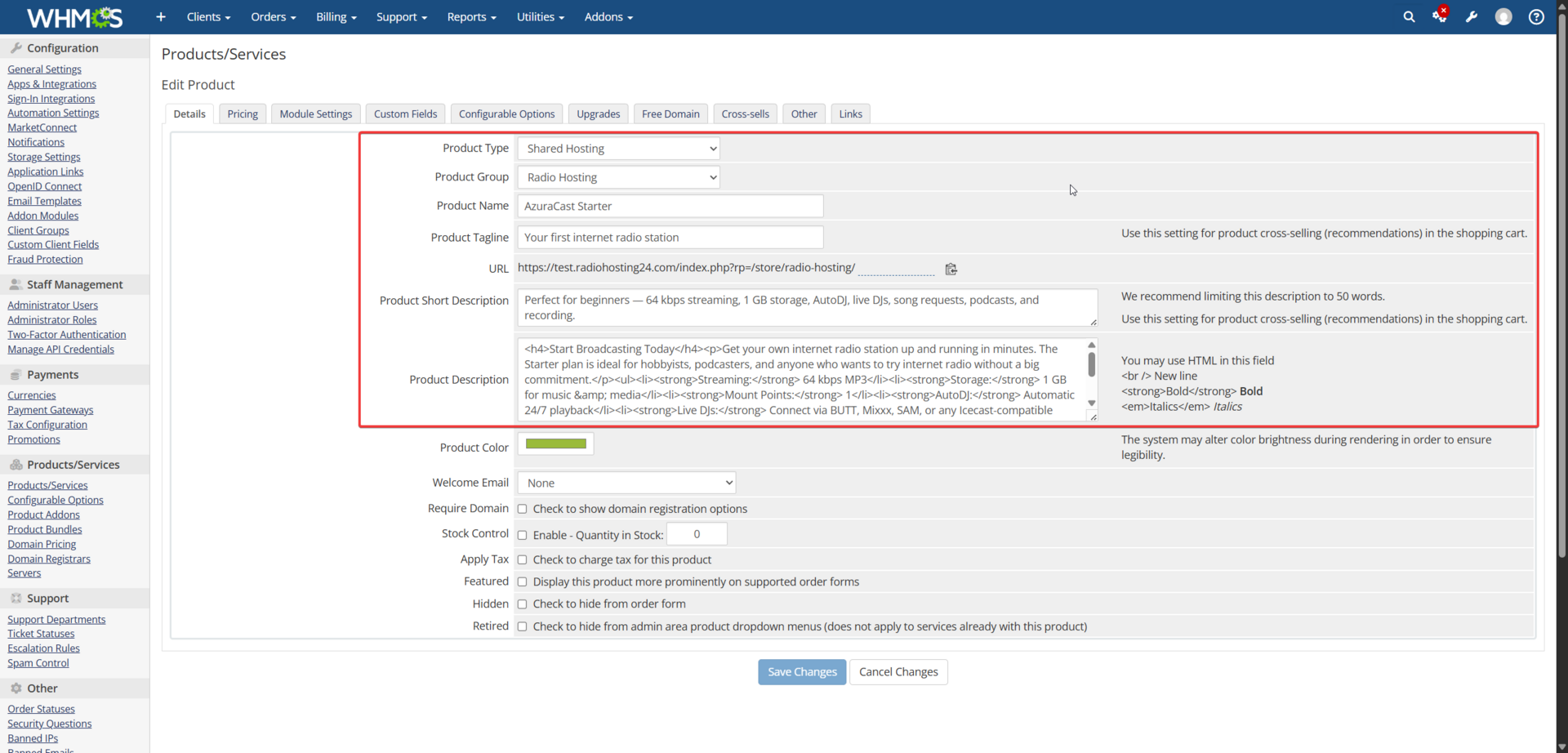 Product Configuration and Details