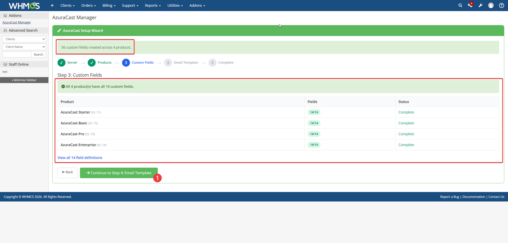 Setup Wizard Step 3 — Custom Fields